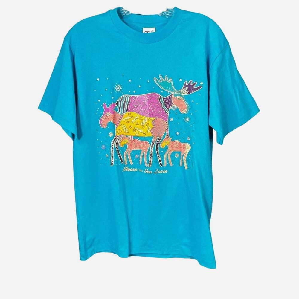 VINTAGE Anvil Moose On The Loose Graphic Short Sleeve T-Shirt M